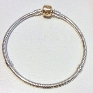 Retired Pandora Two-Tone Silver and 14K Gold clasp Bracelet 6.7 inches